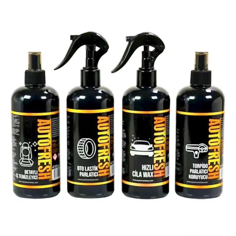 Autofresh Efsane 4'lü oto bakım ve temizlik seti, sünger ve mikrofiber bez hediyeli araç temizlik ürünleri.