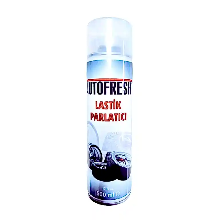 Autofresh lastik parlatıcı sprey, 500 ml, araç lastiklerine parlaklık ve koruma sağlayan oto bakım ürünü.