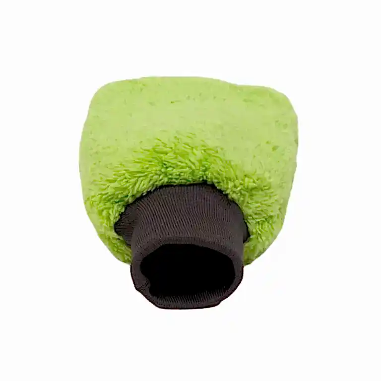 Mikrofiber oto yıkama eldiveni, yeşil renkli, astarlı araç cilalama ve temizleme için ideal.