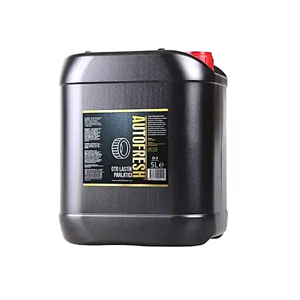 Autofresh oto lastik parlatıcı, 5 litre, uygulama süngeri hediyeli, folyolu kapak ile güvenli kullanım sağlar.