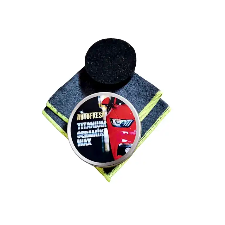 Autofresh titanyum seramik mum 175 gram, araç parlatıcı, Carnauba Wax formüllü, bez ve sünger hediyeli.